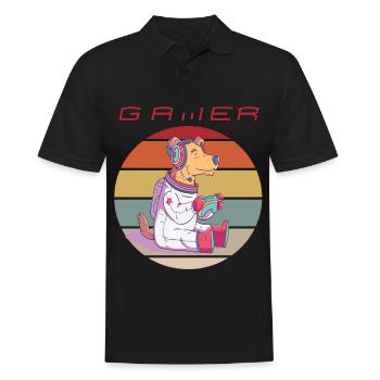 Funny Dog Astronaut Video Games Retro Console Game - Männer Poloshirt - Schwarz - Vorne - Kai (181cm)