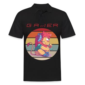 Funny Video Games Retro Console Games Lion Gamer G - Männer Poloshirt - Schwarz - Vorne - Kai (181cm)