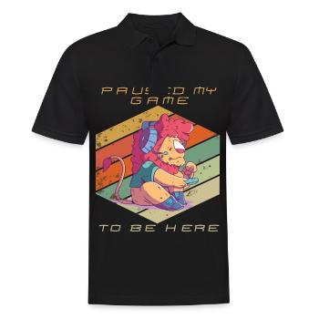 Video Games Gamer Paused My Game Retro Gaming Lion - Men's Polo Shirt - black - Front - Kai (181cm)