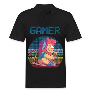 Gamer Retro Video Games Vintage Gaming Funny Lion - Männer Poloshirt - Schwarz - Vorne - Kai (181cm)