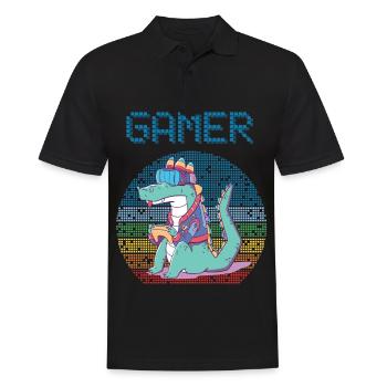 Gamer Jeux vidéo rétro Jeux vintage Funny Croco - Polo Homme - noir - Devant - Kai (181cm)