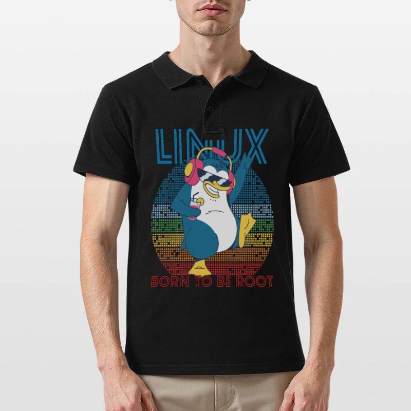 Root Party Penguin Retro Linux Cool Nerd Programmes Polo Homme