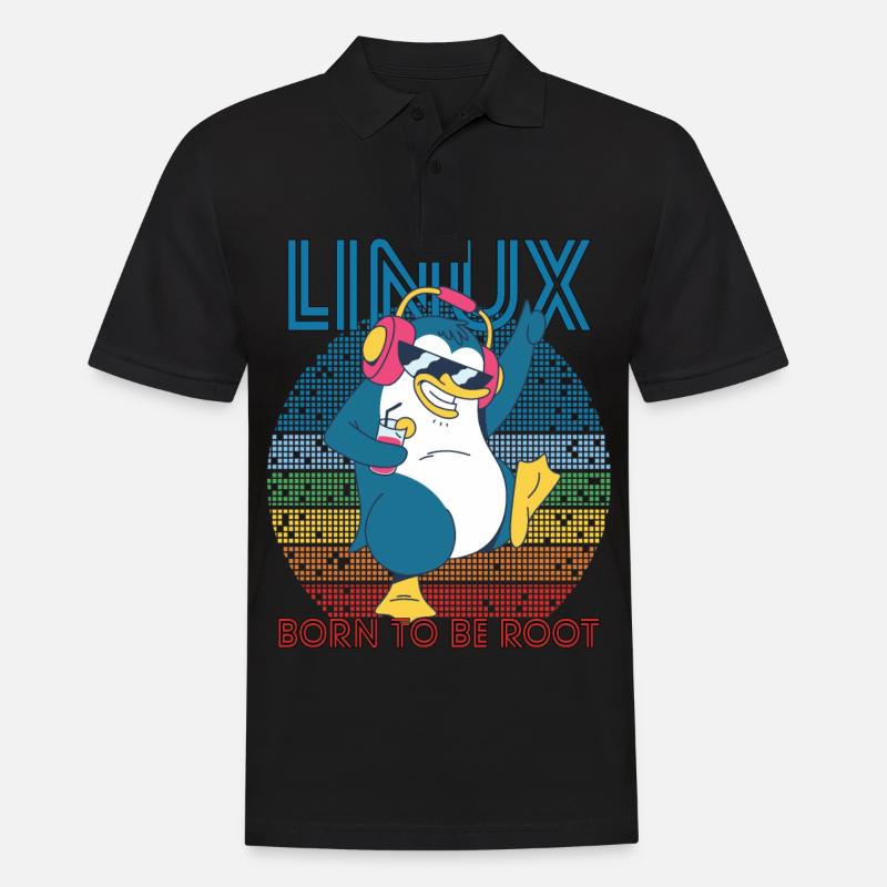 Root Party Penguin Retro Linux Cool Nerd Programme - Männer Poloshirt - Schwarz