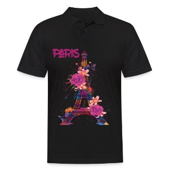 Paris-Roses-Tour Eiffel-Souvenir-France-Français - Polo Homme - noir - Devant - Kai (181cm)