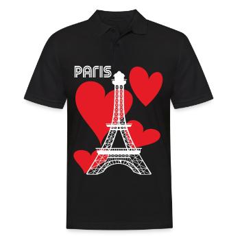 Touristes-Paris-Coeur-Tour Eiffel-France-Souvenir - Polo Homme - noir - Devant - Kai (181cm)