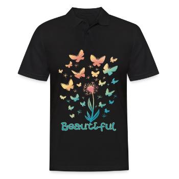 Schmetterling Schöne Blume Herbst Frühling Schmett - Männer Poloshirt - Schwarz - Vorne - Kai (181cm)