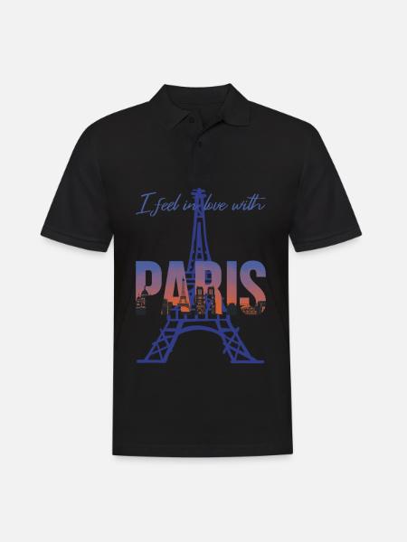 Tour Eiffel J’adore Paris Bonjour de France - Polo Homme - noir