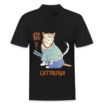 Katze Samurai Catmurai Japanischer Krieger Lustige - Männer Poloshirt - Schwarz - Vorne - Kai (181cm)