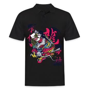 Samouraï Dragon Guerrier Ninja Fille Japonaise Ku - Polo Homme - noir - Devant - Kai (181cm)