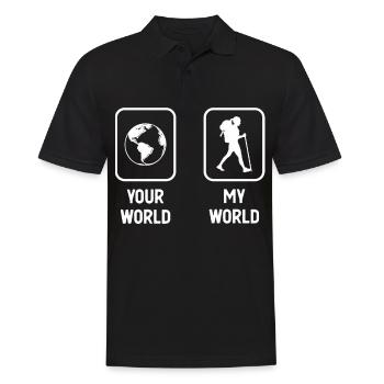 Deine Welt Meine Welt - Frauenwandern - - Männer Poloshirt - Schwarz - Vorne - Kai (181cm)
