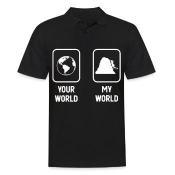 Deine Welt Meine Welt - Frauenklettern - - Männer Poloshirt - Schwarz - Vorne - Kai (181cm)