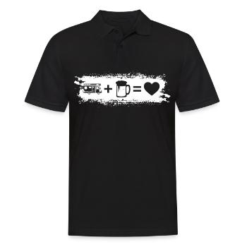 Grunge-Rechteck - Herz - Bier - Campingwagen - - Männer Poloshirt - Schwarz - Vorne - Kai (181cm)