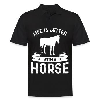 Das Leben ist besser mit einem Pferd - Männer Poloshirt - Schwarz - Vorne - Kai (181cm)