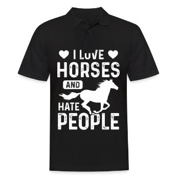 Ich liebe Pferde und hasse Menschen - Männer Poloshirt - Schwarz - Vorne - Kai (181cm)