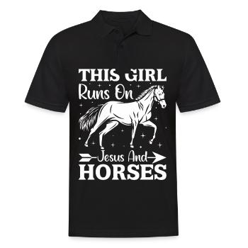 This Girl Runs On Jesus And Horses - (2) - Men's Polo Shirt - black - Front - Kai (181cm)