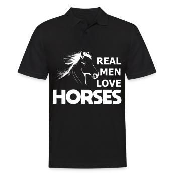Echte Männer lieben Pferde - - Männer Poloshirt - Schwarz - Vorne - Kai (181cm)