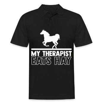 Mein Therapeut frisst Heu - - Männer Poloshirt - Schwarz - Vorne - Kai (181cm)