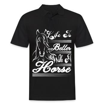 Das Leben ist besser mit einem Pferd 2 - - Männer Poloshirt - Schwarz - Vorne - Kai (181cm)