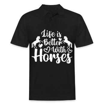 Das Leben ist besser mit einem Pferd - - Männer Poloshirt - Schwarz - Vorne - Kai (181cm)