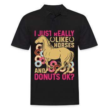 I just like horses and donuts very much - - Men's Polo Shirt - black - Front - Kai (181cm)