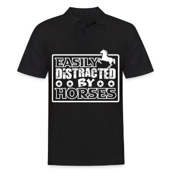 Leicht ablenkbar durch Pferde 4 - - Männer Poloshirt - Schwarz - Vorne - Kai (181cm)