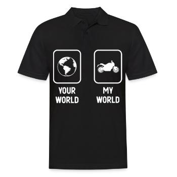Deine Welt Meine Welt - Motorrad - - Männer Poloshirt - Schwarz - Vorne - Kai (181cm)