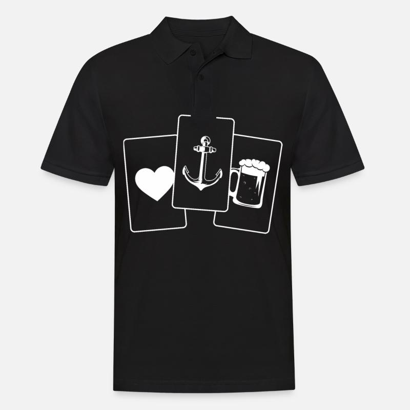 Herz - Bier - Anker - - Männer Poloshirt - Schwarz