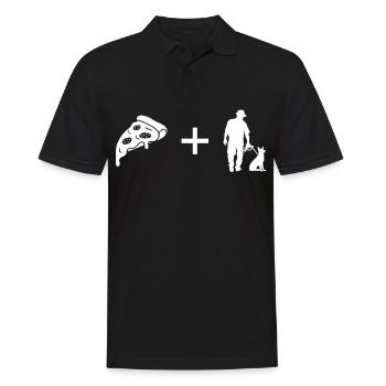 Pizza - Mann mit Hund - - Männer Poloshirt - Schwarz - Vorne - Kai (181cm)