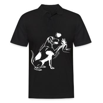 Hund - Herz - Hand - Männer Poloshirt - Schwarz - Vorne - Kai (181cm)