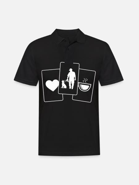 Heart - Coffee - Man with dog - - Men's Polo Shirt - black