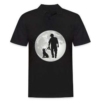Vollmond - Mann mit Hund - - Männer Poloshirt - Schwarz - Vorne - Kai (181cm)