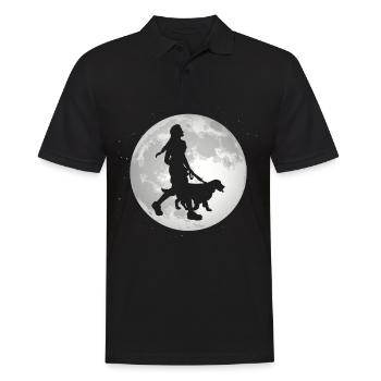 Full moon - woman with dog - - Men's Polo Shirt - black - Front - Kai (181cm)