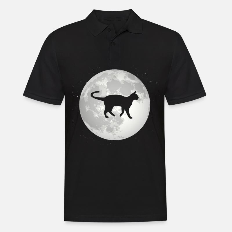 Vollmond - Katze - - Männer Poloshirt - Schwarz