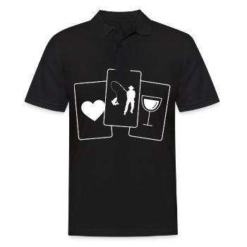 Herz - Wein - Angeln - - Männer Poloshirt - Schwarz - Vorne - Kai (181cm)