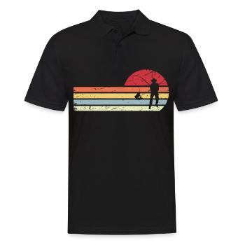 Sonne und Retro-Linien - Angeln - - Männer Poloshirt - Schwarz - Vorne - Kai (181cm)