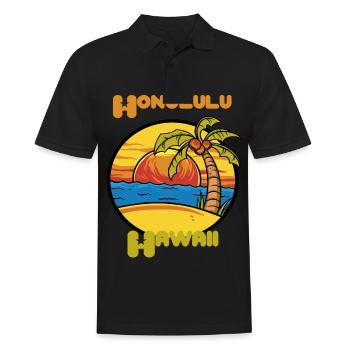 Honolulu Sonnenuntergang Urlaub Hawaii Palmen Ozea - Männer Poloshirt - Schwarz - Vorne - Kai (181cm)