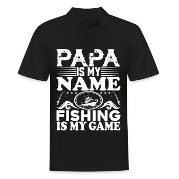 Papa Ist Mein Name Angeln Ist Mein Spiel - (2) - Männer Poloshirt - Schwarz - Vorne - Kai (181cm)