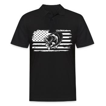 USA Flagge Angeln 5 - (2) - Männer Poloshirt - Schwarz - Vorne - Kai (181cm)