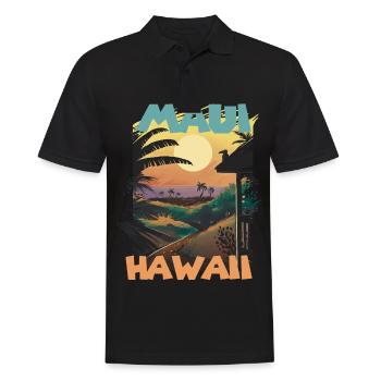 Retro Maui Hawaii Palmen Surfen im Ozean - Männer Poloshirt - Schwarz - Vorne - Kai (181cm)