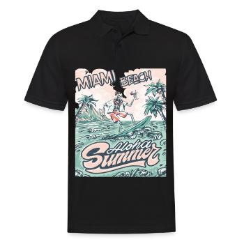 Miami Beach Vacances Floride Palmiers Plage Surf - Polo Homme - noir - Devant - Kai (181cm)