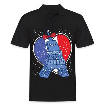 Tour Eiffel Neige Kawaii Amour Paris Français - Polo Homme - noir - Devant - Kai (181cm)