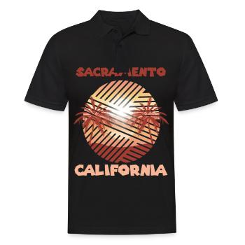 Retro Sacramento Kalifornien Palmen Surfen im Meer - Männer Poloshirt - Schwarz - Vorne - Kai (181cm)
