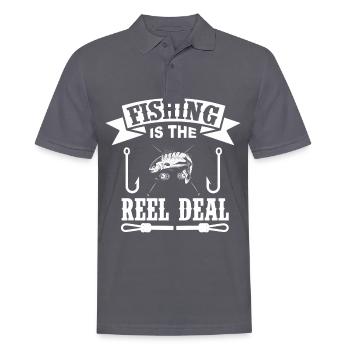 Fishing is the business with the reel -. - Men's Polo Shirt - charcoal grey - Front - Nico (186cm)