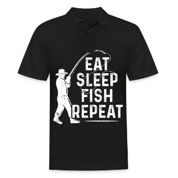 Manger dormir Pêche Répéter - Polo Homme - noir - Devant - Kai (181cm)
