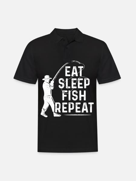Manger dormir Pêche Répéter - Polo Homme - noir