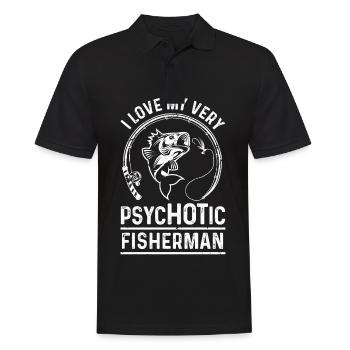 Ich liebe meinen sehr psychotischen Angler - Männer Poloshirt - Schwarz - Vorne - Kai (181cm)