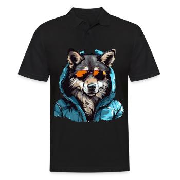 Loup gris dans le style de rue | Amoureux des loups - Polo Homme - noir - Devant - Kai (181cm)