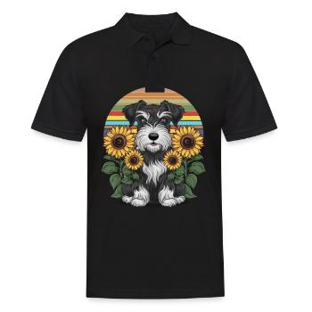 Niedlicher Zwergschnauzer mit Sonnenblumen - Männer Poloshirt - Schwarz - Vorne - Kai (181cm)