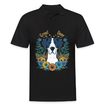 Great Dane with pretty flowers - Men's Polo Shirt - black - Front - Kai (181cm)