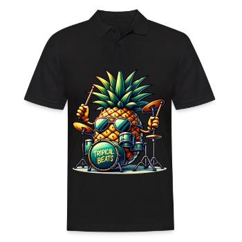 Tropical Beats Ananas Schlagzeuger Illustration - Männer Poloshirt - Schwarz - Vorne - Kai (181cm)